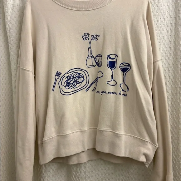 Abercrombie & Fitch Cream pasta and wineSweater with Blue Graphic - Picture 4 of 5